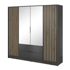 Armadio 206x200h cm 4 ante con specchio antracite quercia Miller