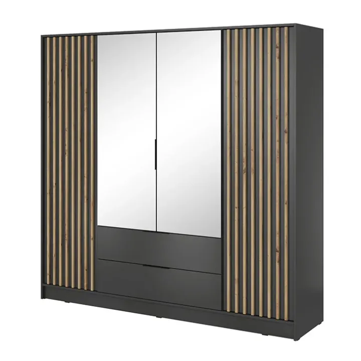 Armadio 206x200h cm 4 ante con specchio antracite quercia Miller