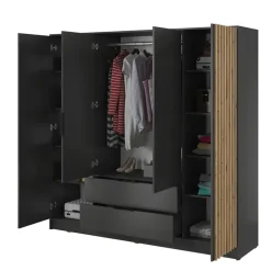 Armadio 206x200h cm 4 ante con specchio antracite quercia Miller