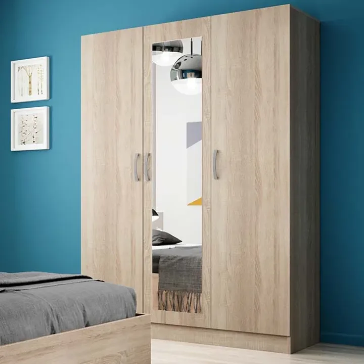 Armadio 120x181h cm 3 ante con specchio moderno rovere Sorrento