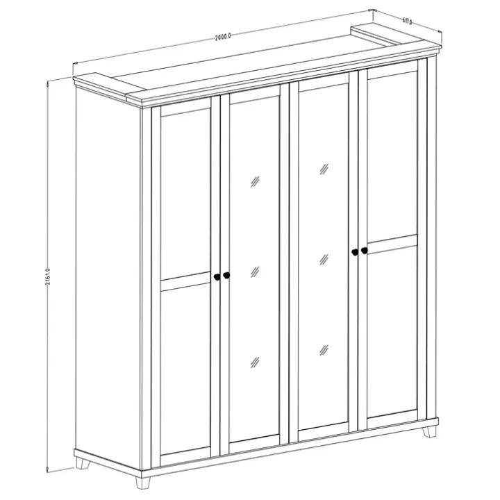 Armadio 200x216h cm 4 ante con specchio verde quercia Texel