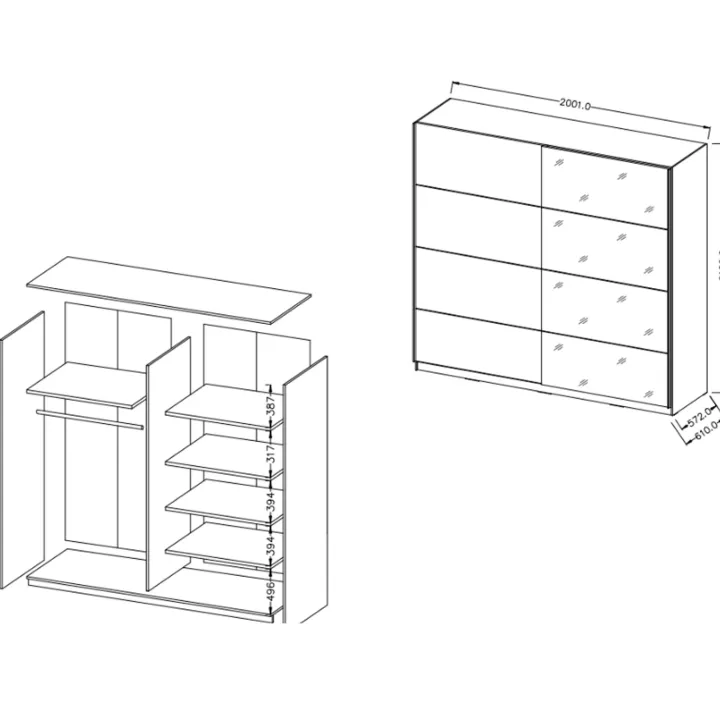 Armadio 200x210h cm 2 ante con specchio rovere scuro Lisbona Gihome®