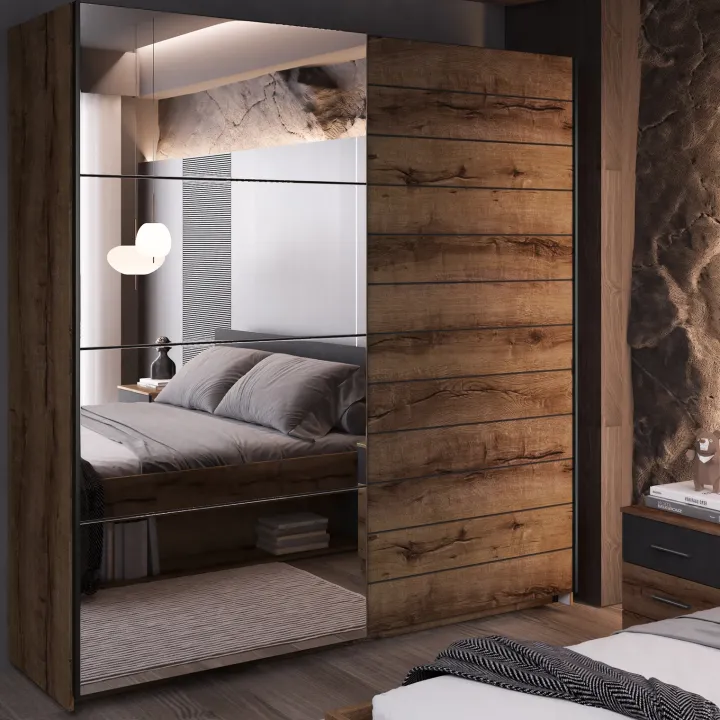 Armadio 200x210h cm 2 ante con specchio rovere scuro Lisbona Gihome®
