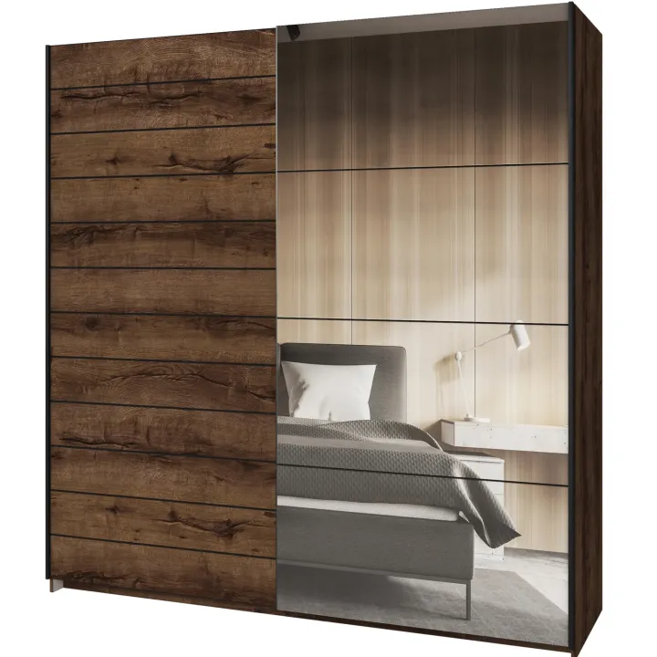 Armadio 200x210h cm 2 ante con specchio rovere scuro Lisbona Gihome®