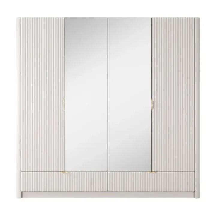 Armadio 213x209h cm 4 ante con specchio beige cannettato Ramis