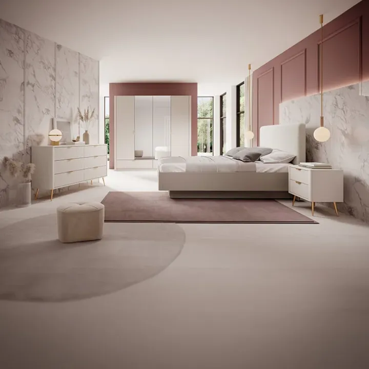 Armadio 213x209h cm 4 ante con specchio beige cannettato Ramis
