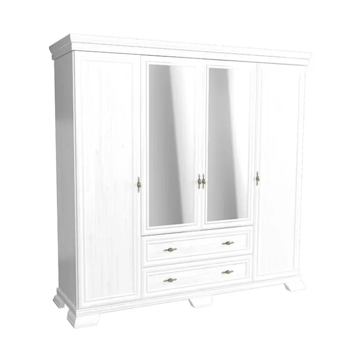 Armadio 208x211h cm 4 ante con specchio 2 cassetti shabby bianco frassinato Kelly