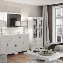 Armadio 208x211h cm 4 ante con specchio 2 cassetti shabby bianco frassinato Kelly
