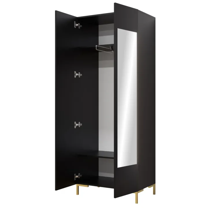Armadio 74x196h cm 2 ante con specchio soggiorno nero Nuvia