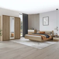 Armadio 179x215h cm 3 ante con specchio rovere beige Ama