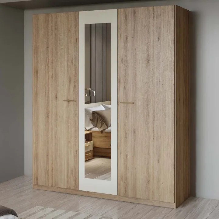 Armadio 179x215h cm 3 ante con specchio rovere beige Ama