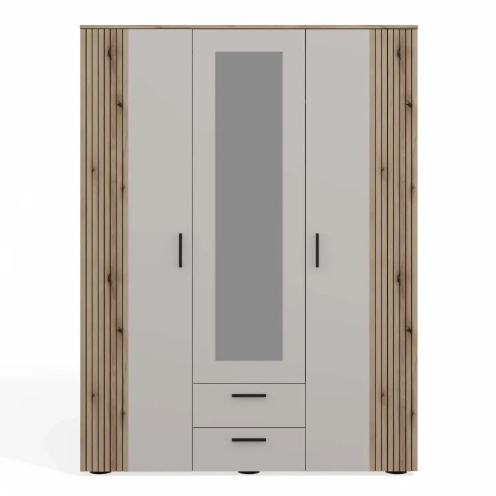 Armadio 150x200h cm 3 ante con specchio e 2 cassetti beige cashmere rovere Parker
