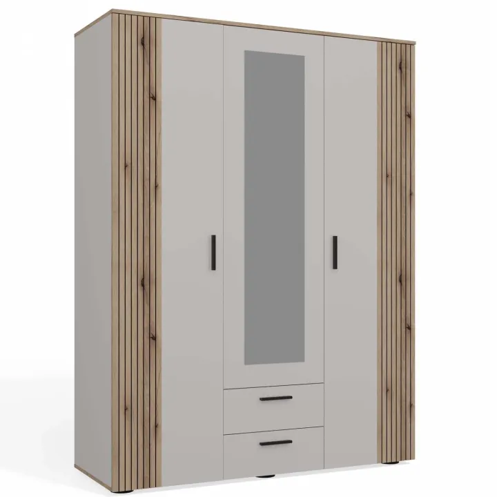 Armadio 150x200h cm 3 ante con specchio e 2 cassetti beige cashmere rovere Parker