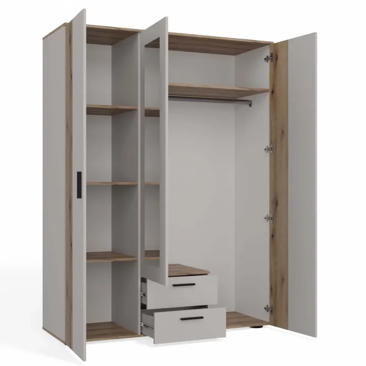 Armadio 150x200h cm 3 ante con specchio e 2 cassetti beige cashmere rovere Parker