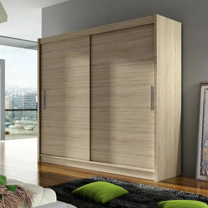Armadio 180x215h cm 2 ante design moderno scorrevoli rovere Aisha
