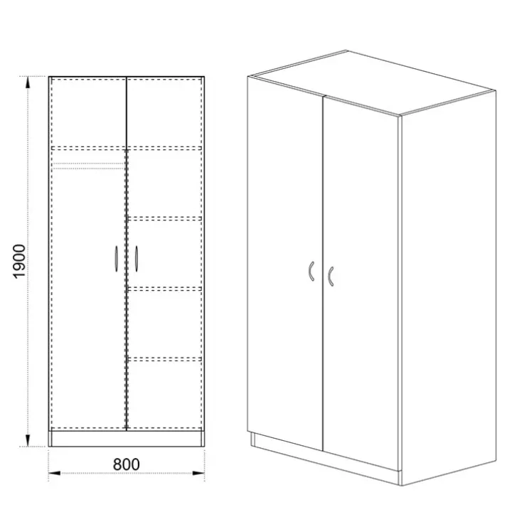 Armadio 80x191h cm 2 ante design noce Leopardi