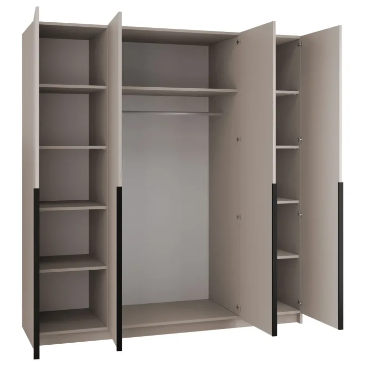 Armadio 200x215h cm 4 ante moderno beige nero Glammy 4