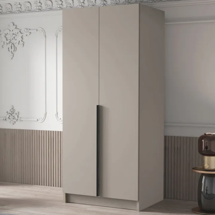 Armadio 100x215h cm 2 ante moderno beige nero Glammy 2