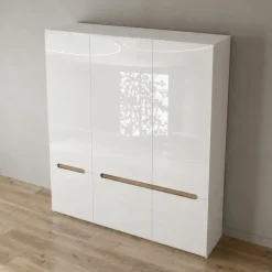 Armadio 180x206h cm 6 ante moderno bianco lucido noce Biancastagno