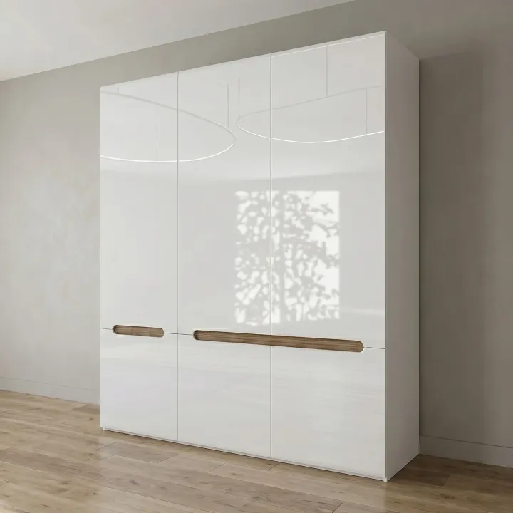 Armadio 180x206h cm 6 ante moderno bianco lucido noce Biancastagno