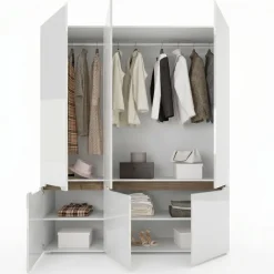 Armadio 180x206h cm 6 ante moderno bianco lucido noce Biancastagno