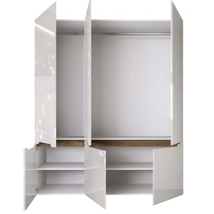 Armadio 180x206h cm 6 ante moderno bianco lucido noce Biancastagno