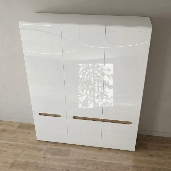 Armadio 180x206h cm 6 ante moderno bianco lucido noce Biancastagno