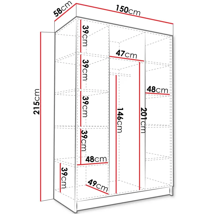 Armadio 150x215h cm 3 ante moderno bianco nero Glammy 3