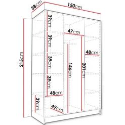 Armadio 150x215h cm 3 ante moderno nero Glammy 3