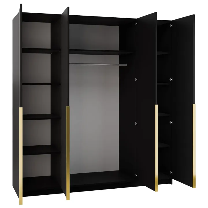Armadio 200x215h cm 4 ante moderno nero oro Glammy 4