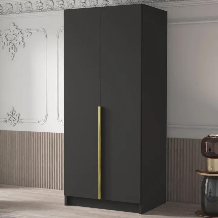 Armadio 100x215h cm 2 ante moderno nero oro Glammy 2