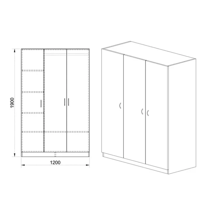 Armadio 120x190h cm 3 ante moderno rovere sonoma Rodari