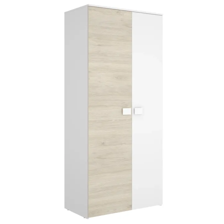 Armadio 90x205h cm 2 ante moderno rovere bianco Cairo