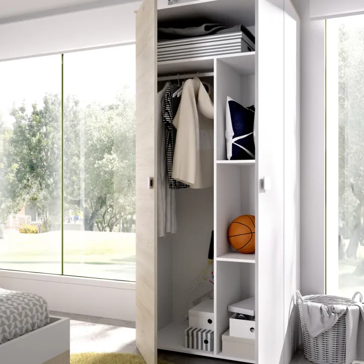 Armadio 90x205h cm 2 ante moderno rovere bianco Cairo