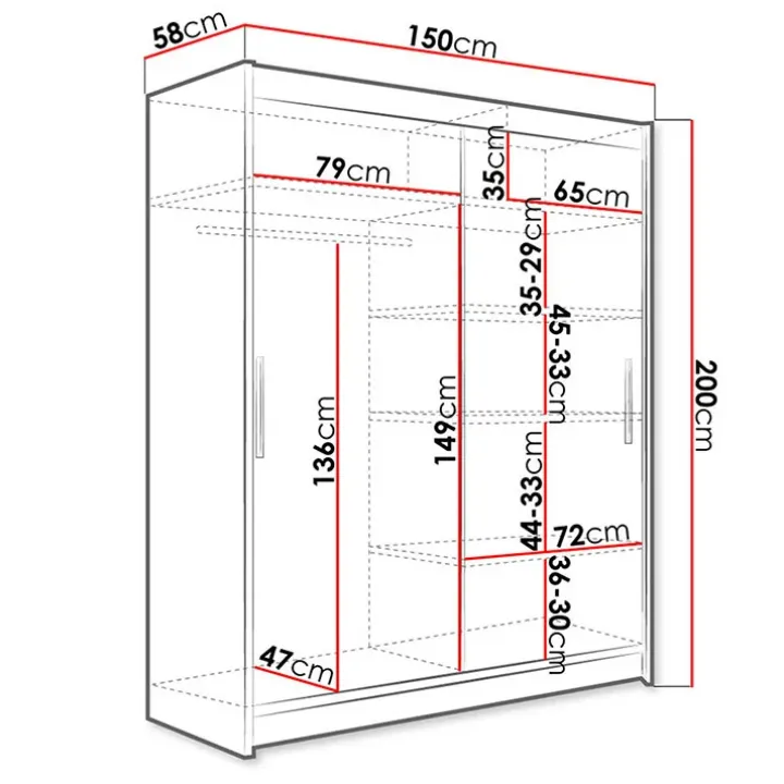 Armadio 150x200h cm 2 ante moderno scorrevoli design rovere Vilma