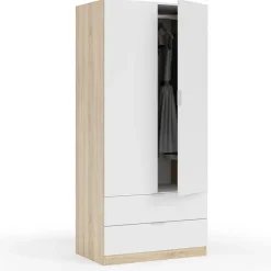 Armadio 82x180h cm 2 ante rovere bianco opaco 2 cassetti Abbey