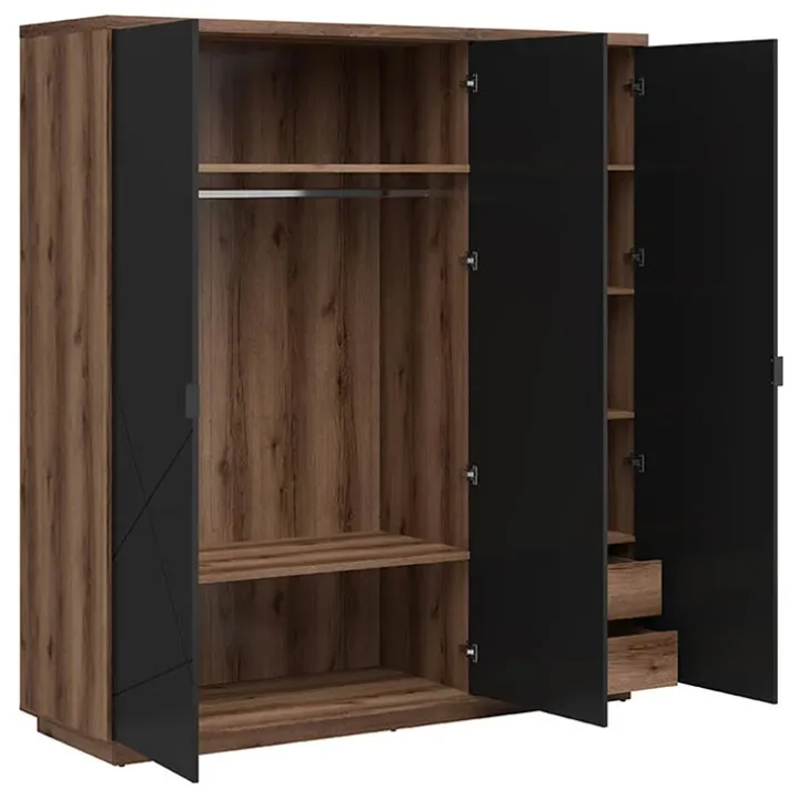 Armadio 180x201h cm 3 ante rovere scuro nero opaco Elin