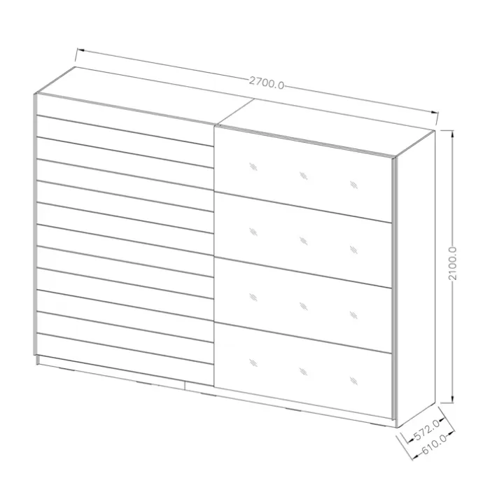 Armadio 270x210h cm 2 ante scorrevoli con specchio bianco frassinato Cortina Gihome®