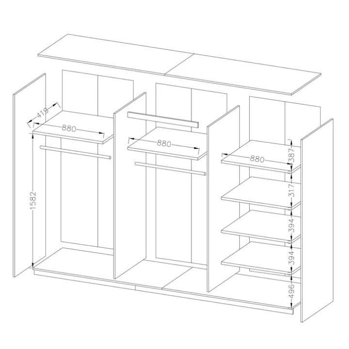 Armadio 270x210h cm 2 ante scorrevoli con specchio bianco frassinato Cortina Gihome®