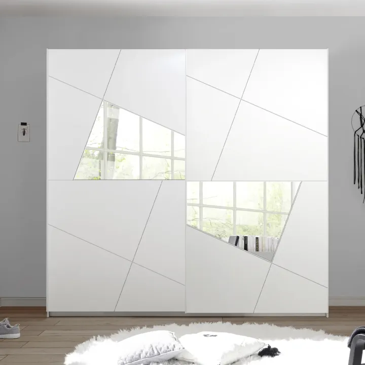 Armadio 243x230h cm 2 ante scorrevoli bianco frassinato opaco con serigrafia e specchio Olimpo