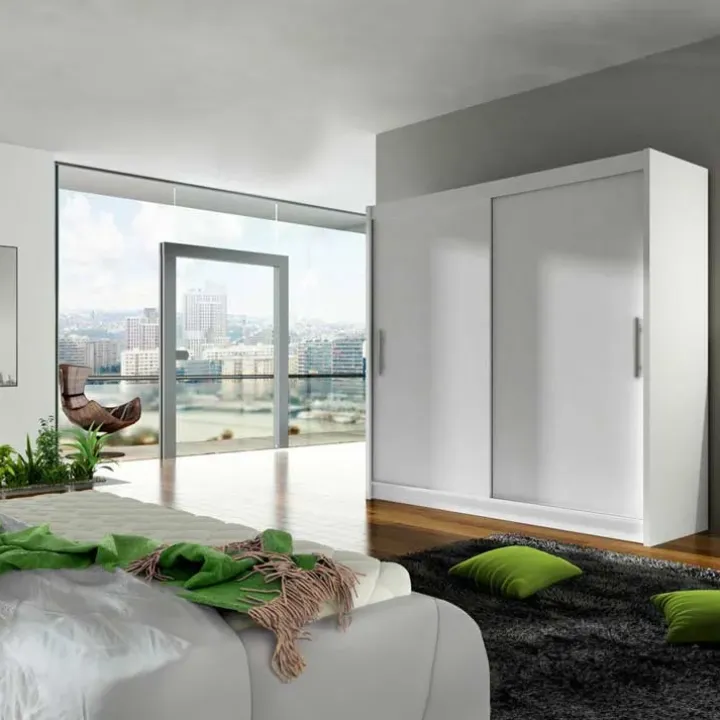Armadio 180x215h cm 2 ante scorrevoli design moderno bianco Aisha
