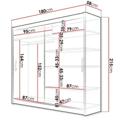Armadio 180x215h cm 2 ante scorrevoli design moderno bianco Aisha