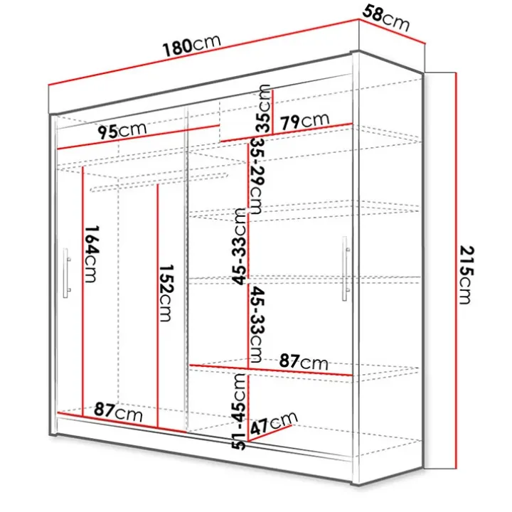 Armadio 180x215h cm 2 ante scorrevoli design moderno bianco Aisha