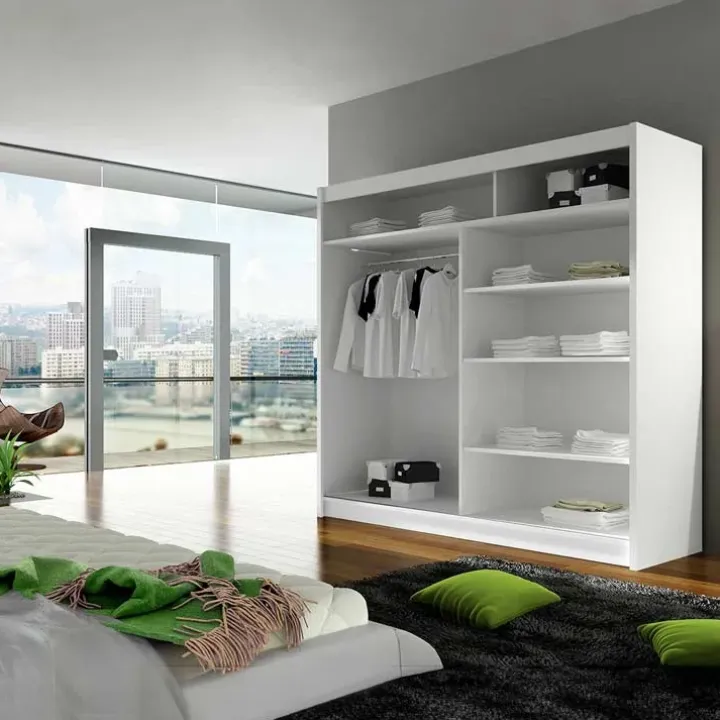 Armadio 180x215h cm 2 ante scorrevoli design moderno bianco Aisha