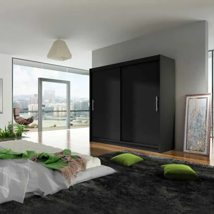 Armadio 180x215h cm 2 ante scorrevoli design moderno nero Aisha