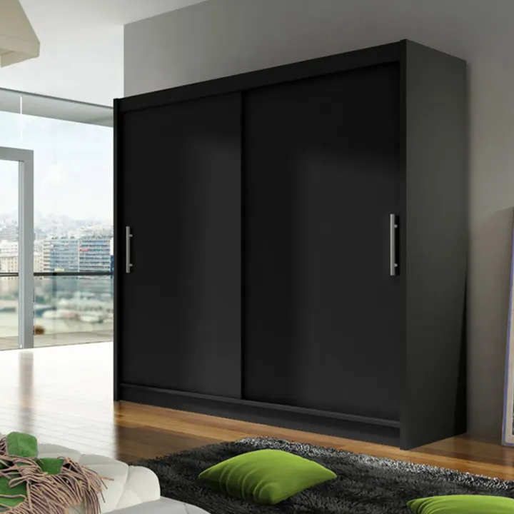 Armadio 180x215h cm 2 ante scorrevoli design moderno nero Aisha