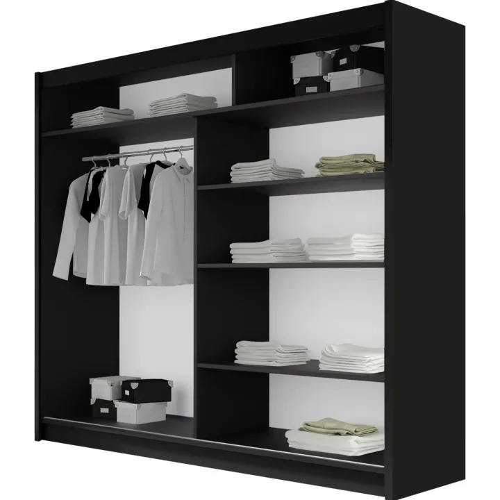 Armadio 180x215h cm 2 ante scorrevoli design moderno nero Aisha