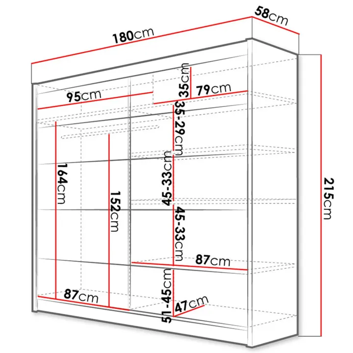 Armadio 180x215h cm 2 ante scorrevoli design moderno nero Aisha