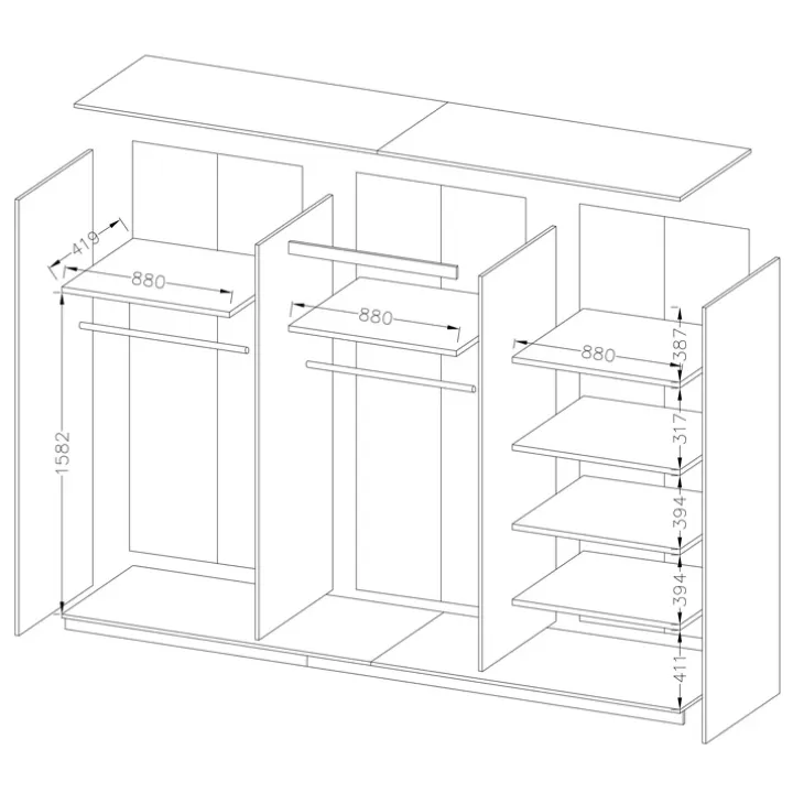 Armadio 270x210h cm 2 ante scorrevoli bianco opaco rovere Nexus Gihome®