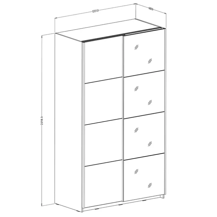 Armadio 120x210h cm 2 ante scorrevoli con specchio bianco opaco Pascal Gihome®